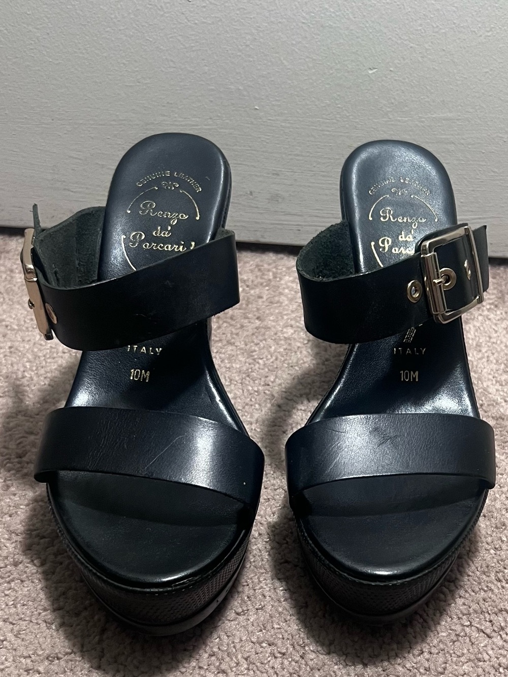 Black Leather Platform Sandals